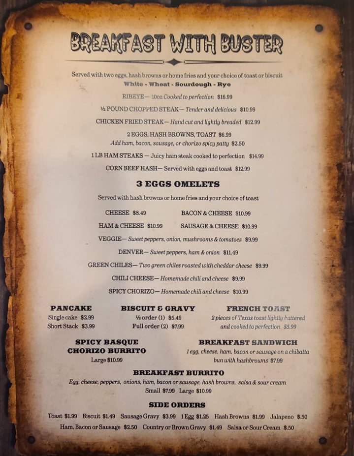 Breakfast menu
